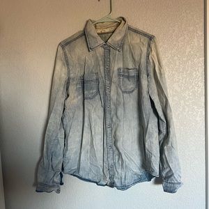 Denim blue button-down, long sleeve shirt. Brand Iris. Size extra large.